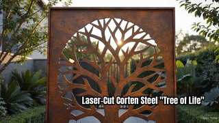 Escultura de tela de jardim "Árvore da Vida" em aço Corten cortada a laser