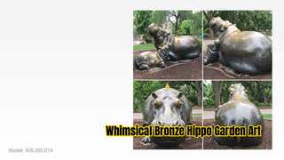 Escultura de bronze mãe e bebê hipopótamo