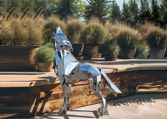 Decoração de jardim moderna Grande escultura de lobo de aço inoxidável