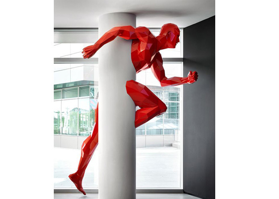 Large Painted Modern Art Geometric Running Man Fiberglass Sculpture Wall Decoration