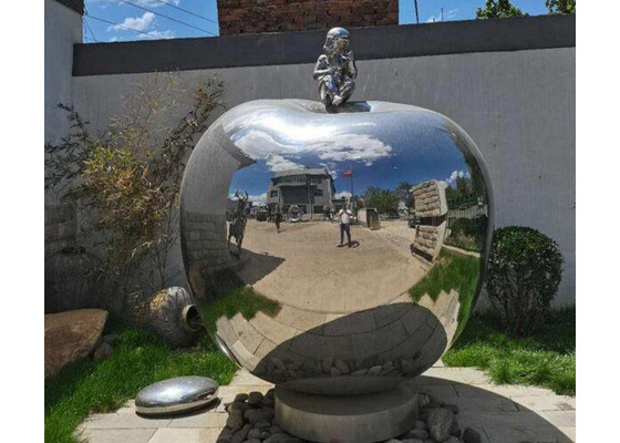 Outside Art Design Abstract Metal Garden Sculptures Stainless Steel Apple Fruit Sculpture