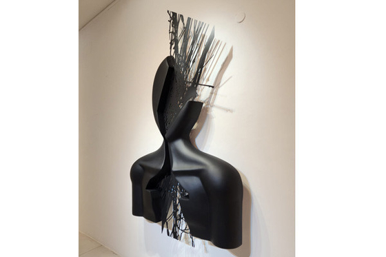 145cm H Fiberglass Abstract Figure Wall Art Sculpture Black Matt Finish