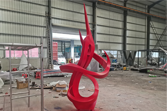 2.7m Red Painted Stainless Steel Flame Sculpture Outdoor Decoration