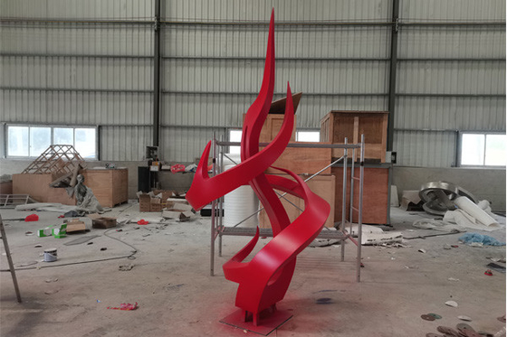 2.7m Red Painted Stainless Steel Flame Sculpture Outdoor Decoration