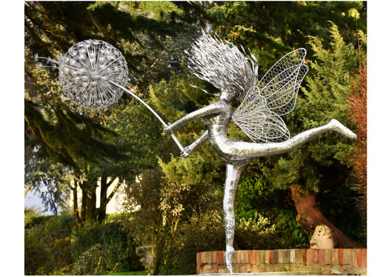 Bom preço. Grande Fada e Dandelion Escultura de aço inoxidável para decoração de jardim on-line