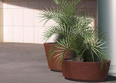 Landscape Rusty Round Corten Steel Planters Boxes For Plaza Waterproof