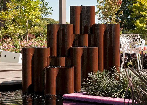 Custom Outdoor Corten Steel Column Water Feature Fountain For Garden