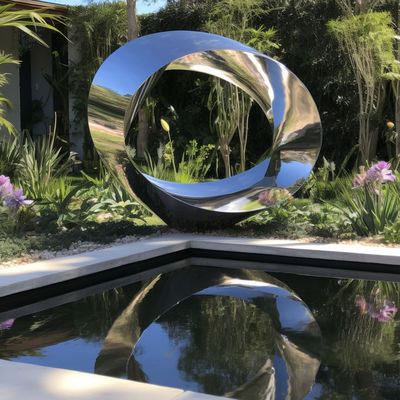 Bom preço. Espelho de aço inoxidável moderno Anel exterior Escultura de paisagem aquática para hotéis e vilas on-line