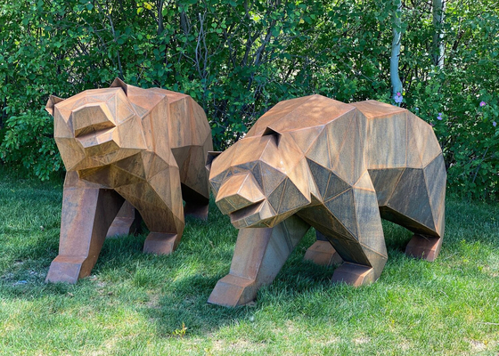 Customized Garden Decorative Corten Steel Geometry Bear Sculpture