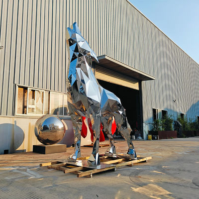 Bom preço. Gigante de 3 metros de aço inoxidável Espelho de animais Geométrica escultura de lobo on-line