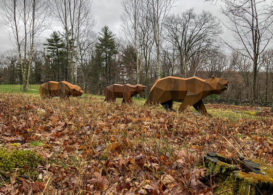 Outdoor Decoration Rusty Steel Geometry Family Bear Sculpture