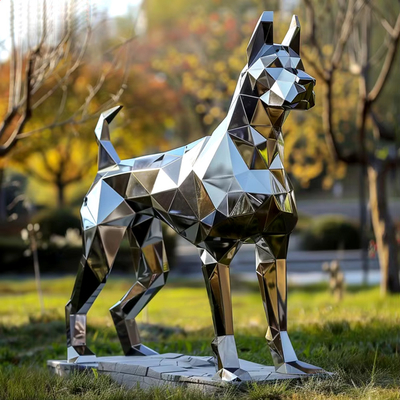 Bom preço. Decoração moderna Geometria Escultura de cão de aço inoxidável on-line