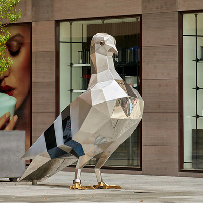 Stainless Steel Geometric Pigeon Sculpture For Yard Decor And Urban Landscape