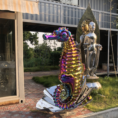 200cm Outdoor Stainless Steel Sea Horse Sculpture PVD Coating