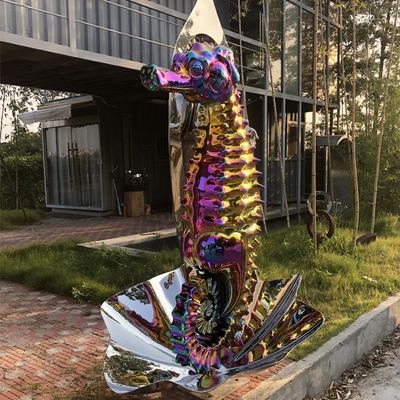 200cm Outdoor Stainless Steel Sea Horse Sculpture PVD Coating