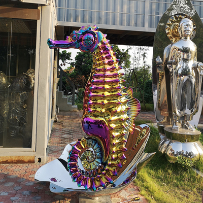 200cm Outdoor Stainless Steel Sea Horse Sculpture PVD Coating