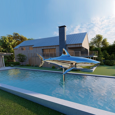 Bom preço. Decoração de piscina exterior Escultura de tubarão de aço inoxidável on-line