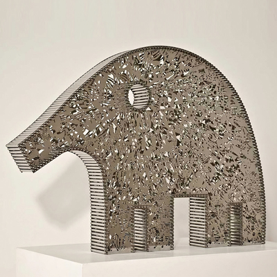 Bom preço. Estátua de elefante de flor de metal ️ Arte animal abstrata de aço inoxidável para espaços internos / externos on-line