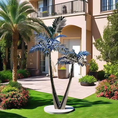 Mirror Polished Tree Sculpture Palm Tree Stainless Steel Garden Feature