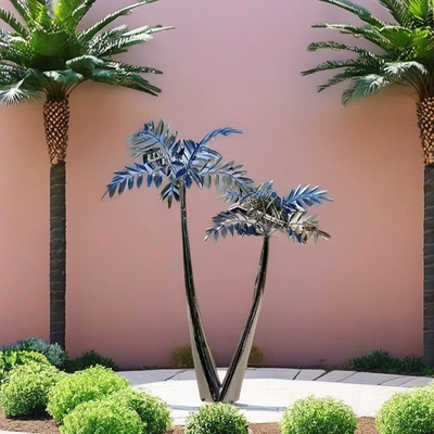 Mirror Polished Tree Sculpture Palm Tree Stainless Steel Garden Feature