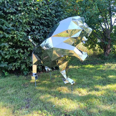 Bom preço. Jardim de paisagem Espelho de animais de aço inoxidável Estatueta de grande leão ao ar livre polida on-line