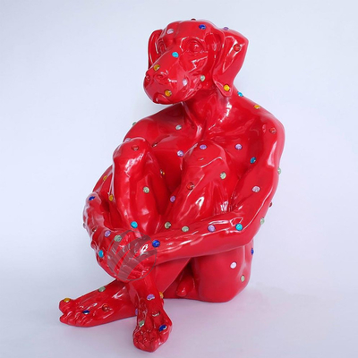 Contemporary Diamond Dog Sculpture in Fiberglass - Eye-Catching Art Piece for Hotel, Office, Garden Decor