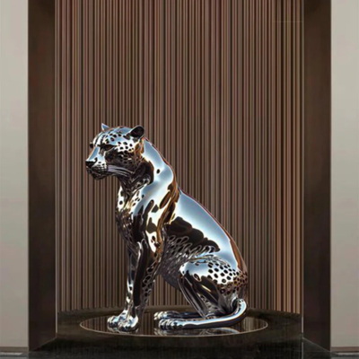 Bom preço. Decoração de hotel da fábrica de esculturas da China Escultura de animal de chita em aço inoxidável on-line
