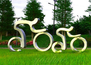 Life Size Sport Sculpture Stainless Steel Cycling Sculpture Modern Style