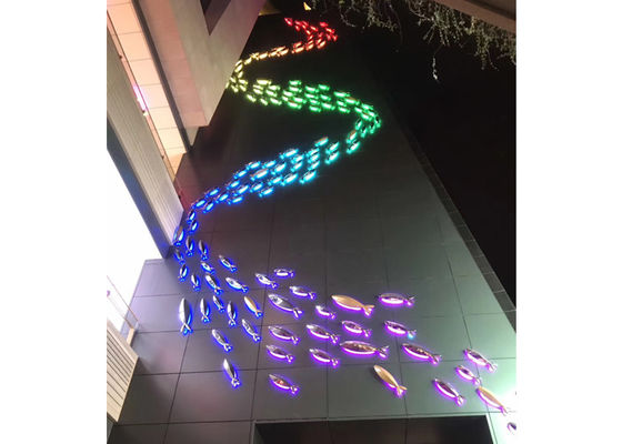 Bom preço. Escultura de iluminação de aço inoxidável decorativa exterior dos peixes do metal on-line