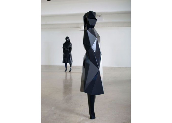 Life Size Painted Geometric Stainless Steel Standing Girl Sculpture ODM OEM