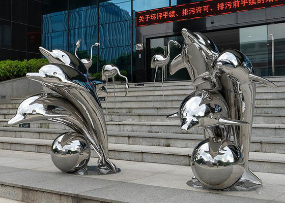 Bom preço. Escultura de animal de aço inoxidável de golfinho de arte pública moderna espelho polido on-line