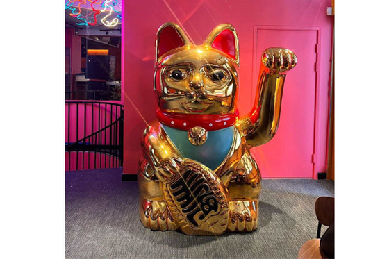 Bom preço. Ouro animal Lucky Cat Statue da escultura da grande fibra de vidro exterior on-line