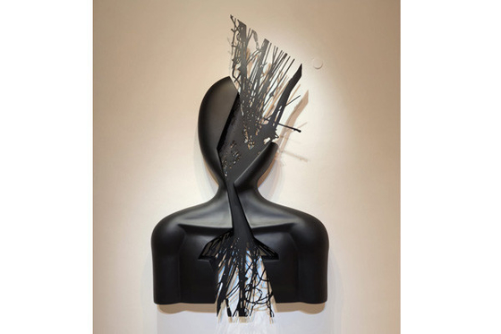 Bom preço. Figura abstrata de fibra de vidro 145 cm H escultura de parede arte acabamento preto fosco on-line