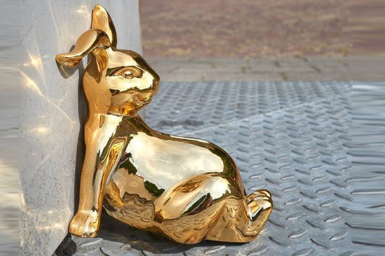 Bom preço. Espelho Ouro Escultura de coelho de aço inoxidável Decoração moderna ao ar livre on-line