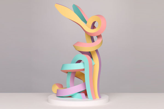 Bom preço. Esculptura de Cão de Coelho de aço inoxidável Arco-íris Finitura pintada on-line