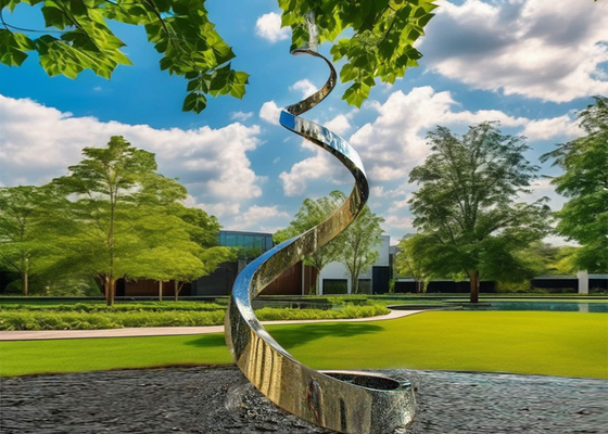 Estatueta espiral de aço inoxidável de alta qualidade Polidor jardim fonte de água escultura de metal artesanato de metal à venda
