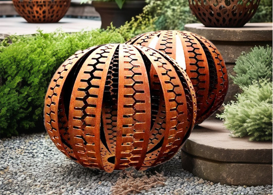 Large Rusty Sphere Metal Garden Sculpture Corten Steel Ball Design Welding Technique