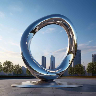 Bom preço. Estética Moderna Arte Metal Grande Espelho Exterior Escultura de Círculo de Aço Inoxidável on-line