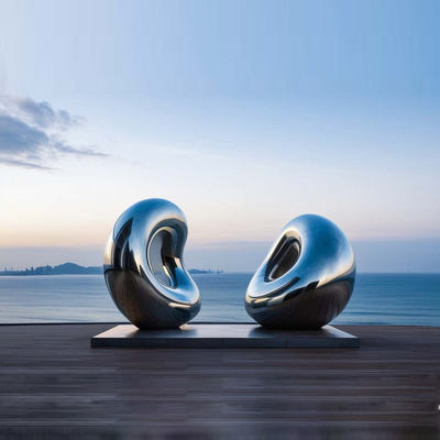 Bom preço. Escultura de acompanhamento de aço inoxidável espelhado abstrato ao ar livre on-line