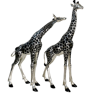 Esculptura de girafa de aço inoxidável fosco par Duo abstrato elegante para jardins modernos