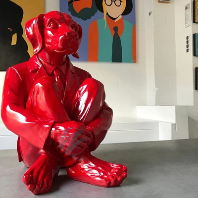 Contemporary Diamond Dog Sculpture in Fiberglass - Eye-Catching Art Piece for Hotel, Office, Garden Decor