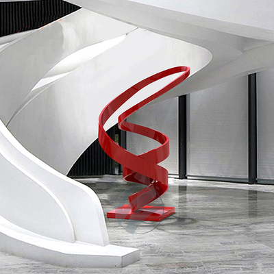 Escultura Abstrata em Aço Inoxidável com Laca Vermelha - Estátua de Arte Moderna para Escritório, Hotel e Decoração de Luxo