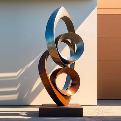 Decoração Combinação de aço enferrujado com escultura circular de aço inoxidável