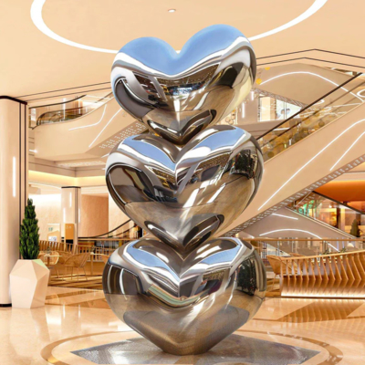 Bom preço. Escultura de Aço Inoxidável Empilhada em Forma de Coração com Acabamento Espelhado para Decoração de Hotel on-line