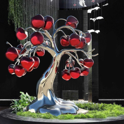 Decoração de hotel moderna Espelho acabamento de aço inoxidável Escultura de Maçã