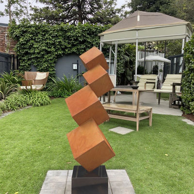 Bom preço. Modern Outdoor Garden Decorative Rusted Corten Steel Tiered Cube Sculpture on-line