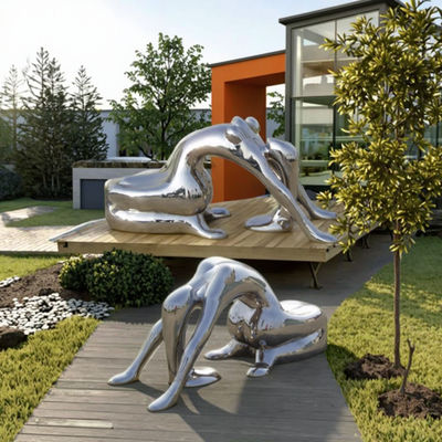 Bom preço. Espelho de aço inoxidável escultura de arte abstrata figurativa exterior decoração interior on-line