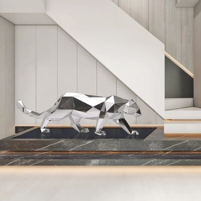 Bom preço. Escultura Geométrica Moderna de Leopardo - Espelho Polido Estatueta de Arte de Aço Inoxidável para Casa e Escritório on-line