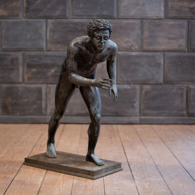 Handcrafted Bronze Athlete Sculpture - Sprinter in Ready Stance, Figurative Art