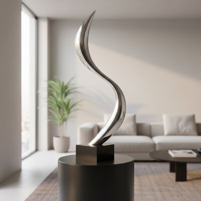 Bom preço. Escultura de aço inoxidável abstrata moderna polida personalizada, ornamento de arte interior on-line